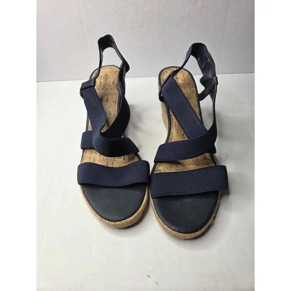 Merona Womens‎ Navy Blue Elastic Strap Espadrille Wedge Sandals Size 11